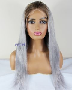 13x6 Lace Front Grey Ombre Color Silky Straight Indian Virgin Hair 